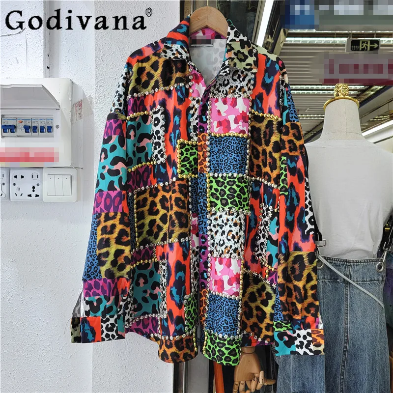 European American Embroidered Beaded Plaid Leopard Print Fashion Shirt Spring Autumn Girl Loose Turn-down Collar Long Sleeve Top
European American Embroidered Beaded Plaid Leopard Print Fashion Shirt Spring Autumn Girl Loose Turn-down Collar Long Sleeve Top