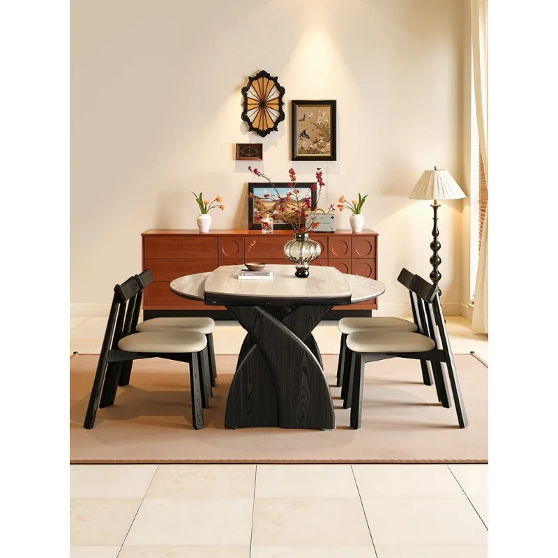 Travertine rock slab retractable dining table variable round table solid wood ash wood grain folding dining table household
Travertine rock slab retractable dining table variable round table solid wood ash wood grain folding dining table household