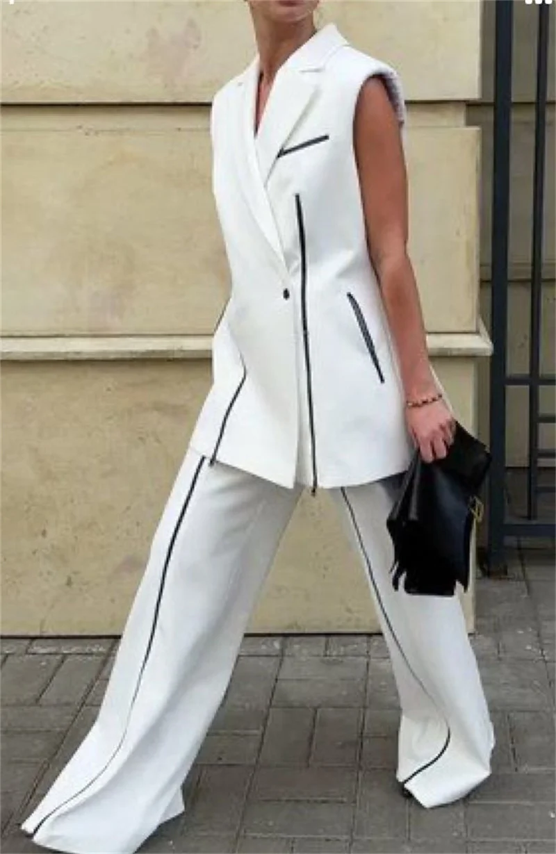 Summer Women Suits Set 2 Piece Zipper Vest+Loose Pants Trousers Customized Formal Office Lady Jacket Wedding Sleeveless Coat
Summer Women Suits Set 2 Piece Zipper Vest+Loose Pants Trousers Customized Formal Office Lady Jacket Wedding Sleeveless Coat