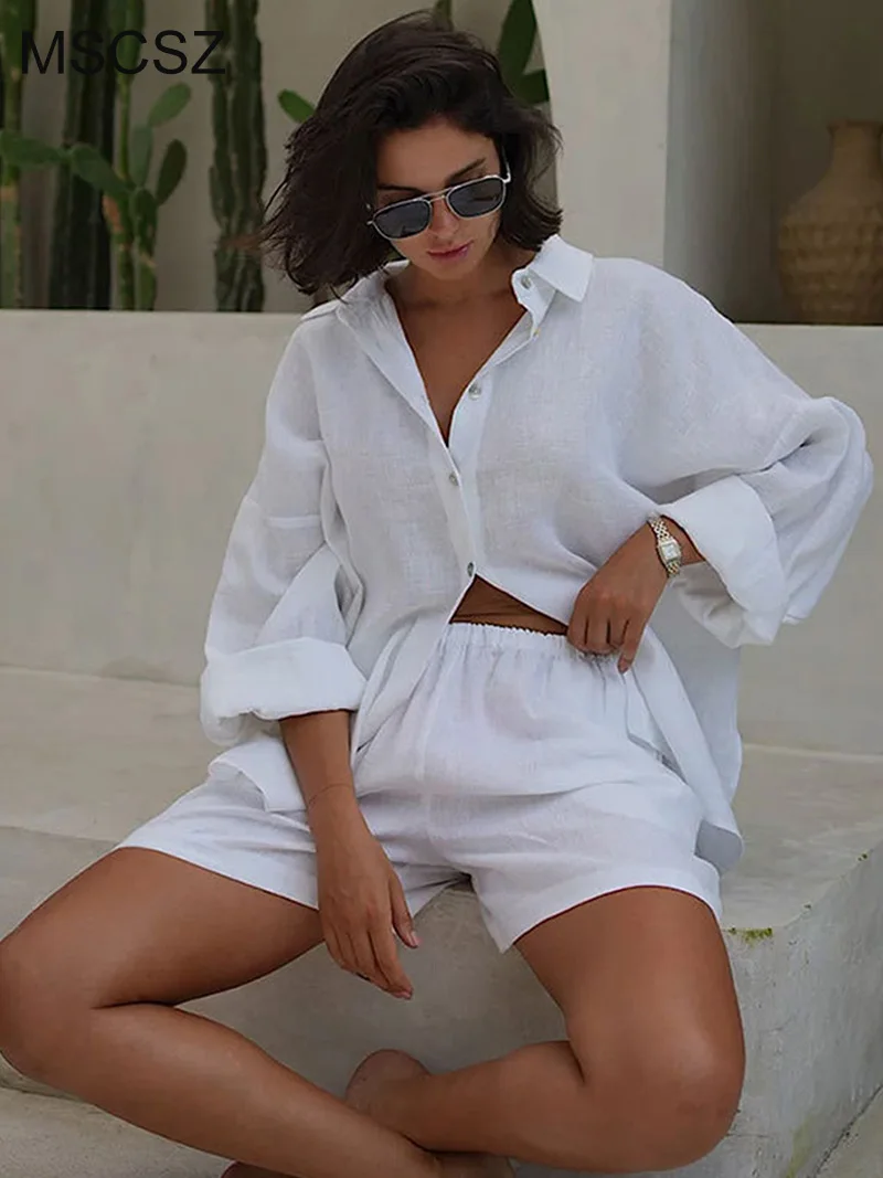 MSCSZ Women's Summer Shorts Sets 2 Pieces Casual Vacation Outfits 100% Cotton Shorts And Shirt Set Long Sleeve Co ord
MSCSZ Women's Summer Shorts Sets 2 Pieces Casual Vacation Outfits 100% Cotton Shorts And Shirt Set Long Sleeve Co ord