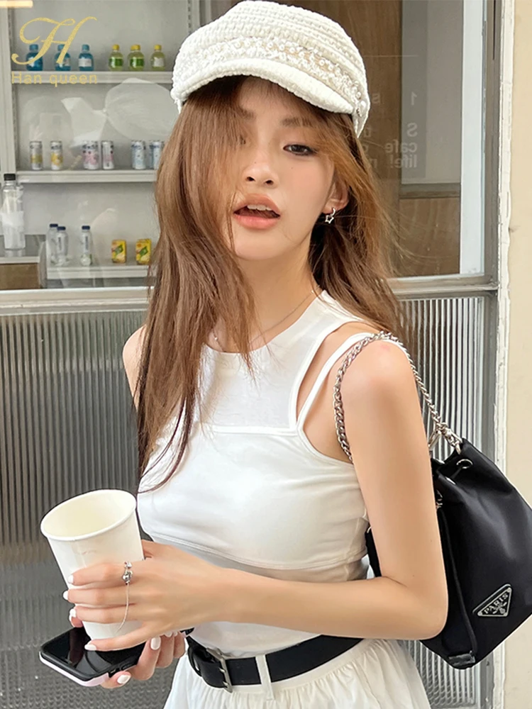 H Han Queen Summer's New White Casual Blouses Fake two-piece Sleeveless Shirts Vest Versatile Women Slim Fit Spicy Girl Top
H Han Queen Summer's New White Casual Blouses Fake two-piece Sleeveless Shirts Vest Versatile Women Slim Fit Spicy Girl Top