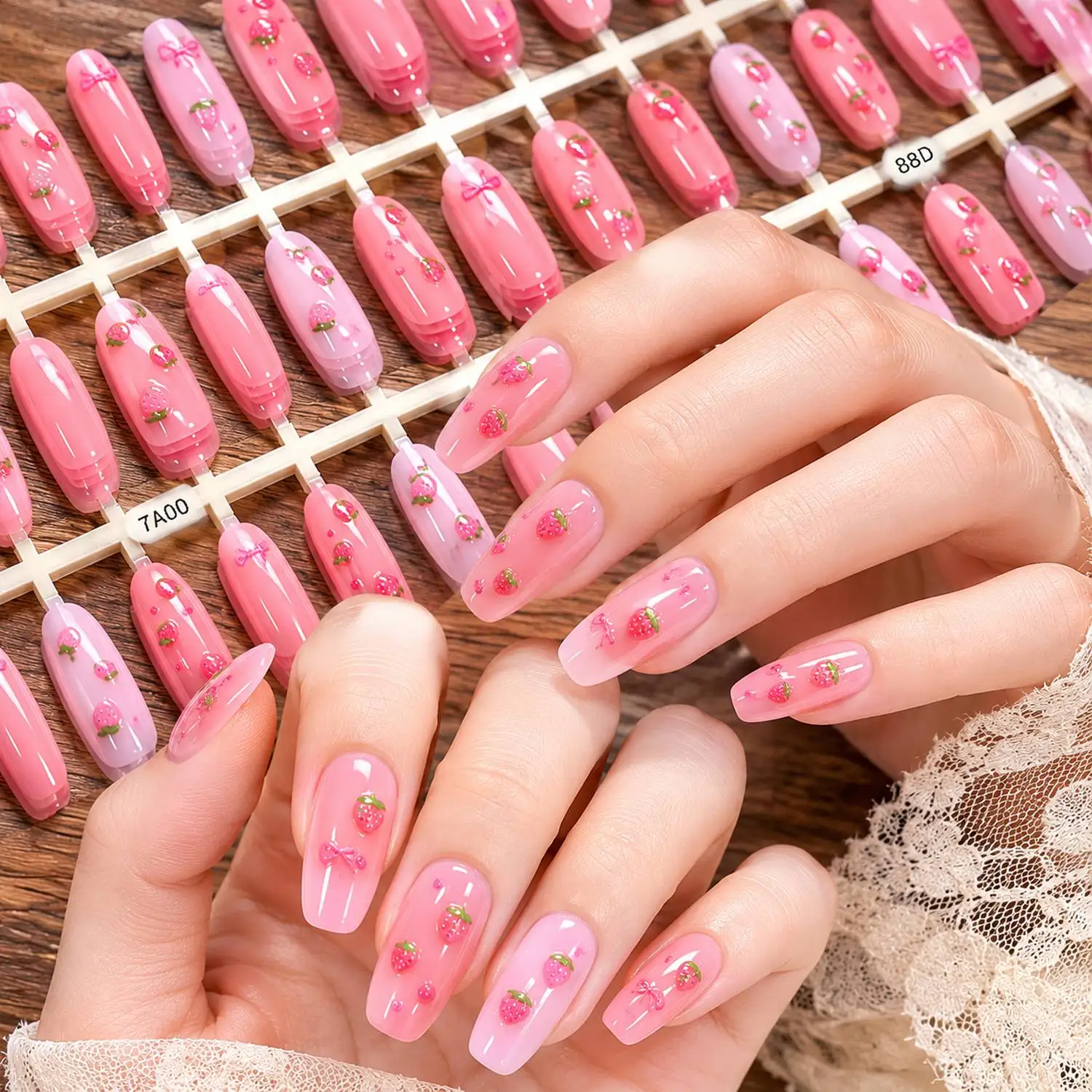 150Pcs Bow Pattern Art Strawberry Press On Nail Glossy Nude Pink Finish Strawberry Fake Nail Daily Wear Chic Style False Nail
150Pcs Bow Pattern Art Strawberry Press On Nail Glossy Nude Pink Finish Strawberry Fake Nail Daily Wear Chic Style False Nail