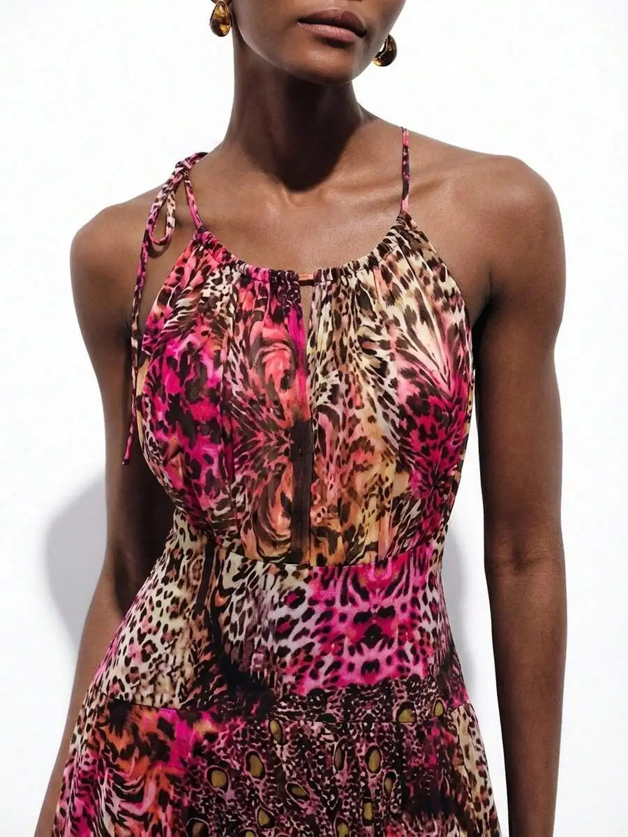 Women Chiffon Animal Print Halter Neck Cinched Waist Flowy Maxi Dress Summer Vacation Elegant
Women Chiffon Animal Print Halter Neck Cinched Waist Flowy Maxi Dress Summer Vacation Elegant