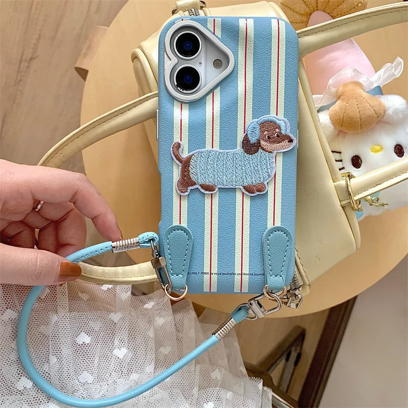 Cartoon stripe Embroidery Dachshund Phone Case For iPhone 16 Pro 13 14 15 Pro Max Cover with Hand Rope Strap Silicone Cute Cases
Cartoon stripe Embroidery Dachshund Phone Case For iPhone 16 Pro 13 14 15 Pro Max Cover with Hand Rope Strap Silicone Cute Cases
