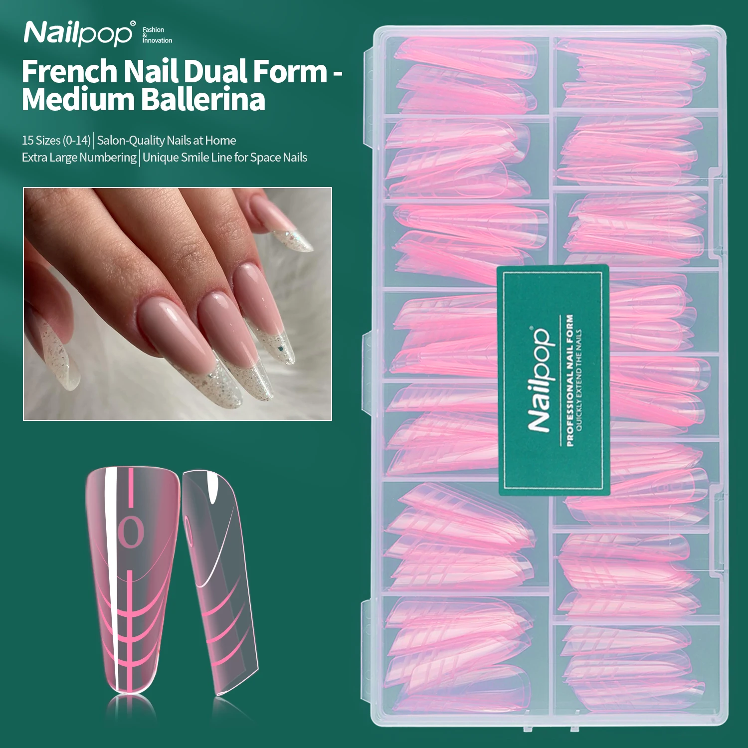 Nailpop French Nail Dual Form Medium Ballerina Shape 15 Sizes 150pcs Embedded Design Perfect Fit Unique Smile Line Nail Art Tool
Nailpop French Nail Dual Form Medium Ballerina Shape 15 Sizes 150pcs Embedded Design Perfect Fit Unique Smile Line Nail Art Tool