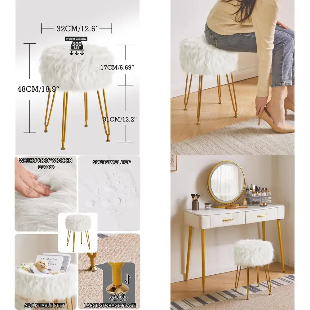 Белый круглый пуфик для хранения из искусственного меха, мягкое кресло для макияжа с металлическими ножками, подставка для ног для гостиных
Белый круглый пуфик для хранения из искусственного меха, мягкое кресло для макияжа с металлическими ножками, подставка для ног для гостиных