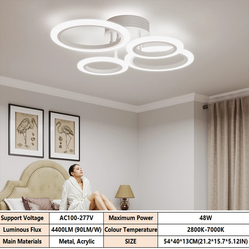 Светодиодный потолочный светильник с 4 кольцами, 48 Вт, 4400 лм, с дистанционным управлением, 3 цветовых температуры, регулируемые от 2800K до 7000K - встраиваемый потолочный светильник.
Светодиодный потолочный светильник с 4 кольцами, 48 Вт, 4400 лм, с дистанционным управлением, 3 цветовых температуры, регулируемые от 2800K до 7000K - встраиваемый потолочный светильник.