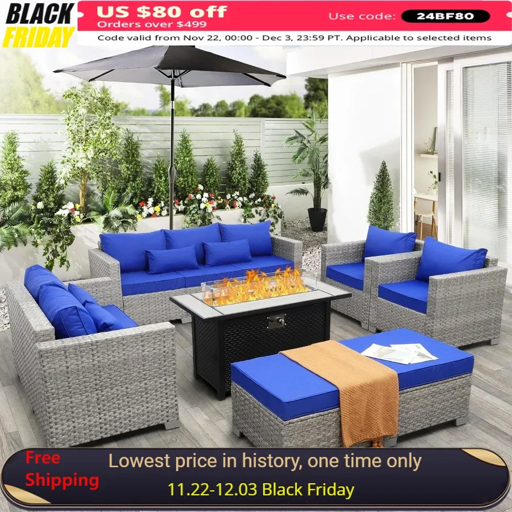 Garden Furniture Set 7 Piece, Patio Couch Sets Chair, PE Rattan Sectional with 45" Fire Pit Table, Garden Furniture Set
Garden Furniture Set 7 Piece, Patio Couch Sets Chair, PE Rattan Sectional with 45" Fire Pit Table, Garden Furniture Set