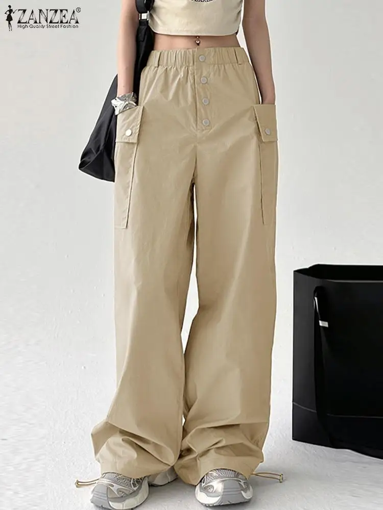 Fashion High Elastic Waist Pants 2024 Autumn ZANZEA Women Cargo Long Pants With Pockets Casual Loose Wide Leg Trousers Oversized
Fashion High Elastic Waist Pants 2024 Autumn ZANZEA Women Cargo Long Pants With Pockets Casual Loose Wide Leg Trousers Oversized