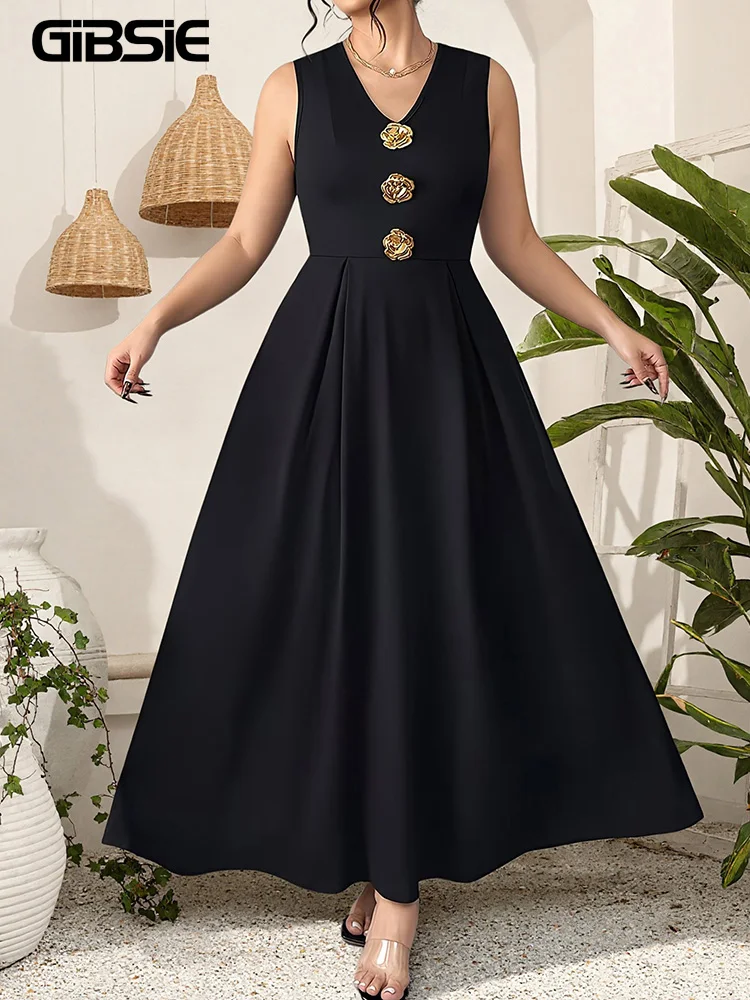 GIBSIE Plus Size Black Sleeveless V-Neck Pleated Long Dress Women Elegant High Waist Party Slim Ladies Summer A-Line Dresses
GIBSIE Plus Size Black Sleeveless V-Neck Pleated Long Dress Women Elegant High Waist Party Slim Ladies Summer A-Line Dresses