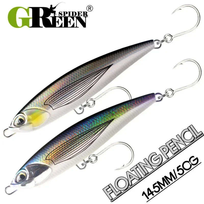 GREENSPIDER Heavy Fishing Lure Floating Pencil 145mm 52g Offshore Big Game Artificial Hard Baits Sea Fishing Stickbait GT
GREENSPIDER Heavy Fishing Lure Floating Pencil 145mm 52g Offshore Big Game Artificial Hard Baits Sea Fishing Stickbait GT