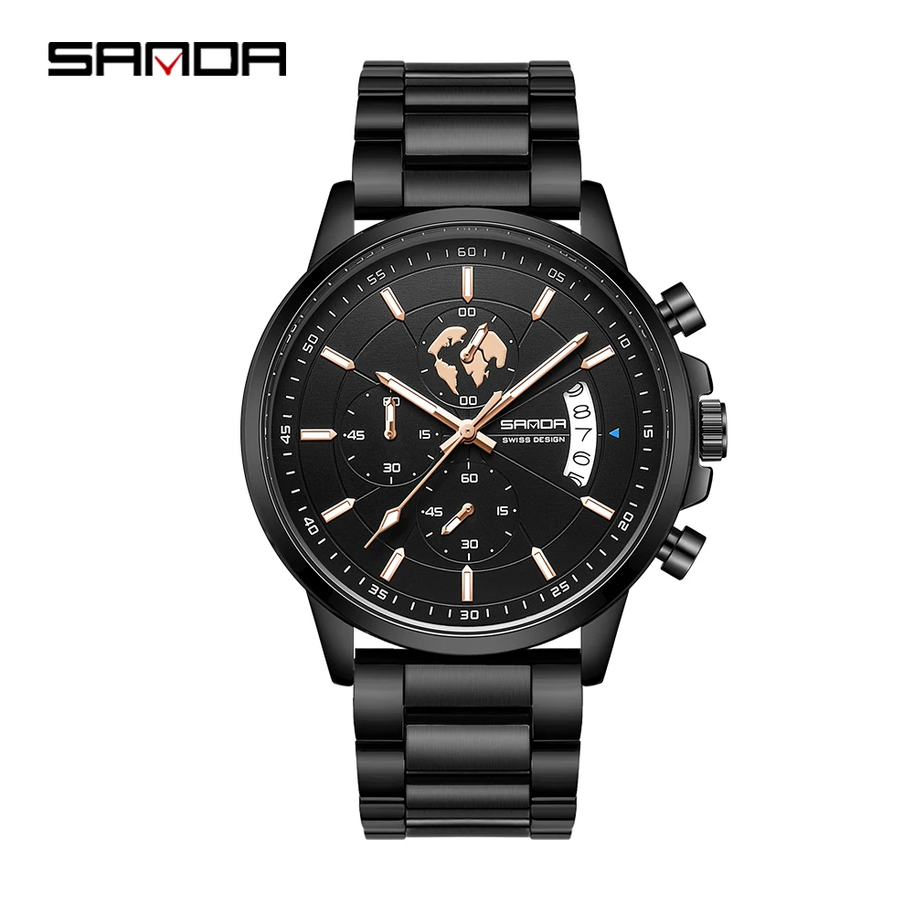 

SANDA 5015 Fashion Trend Quartz Wristwatch Waterproof Round Dial Layering Design Fluorescence Gentleman Watch