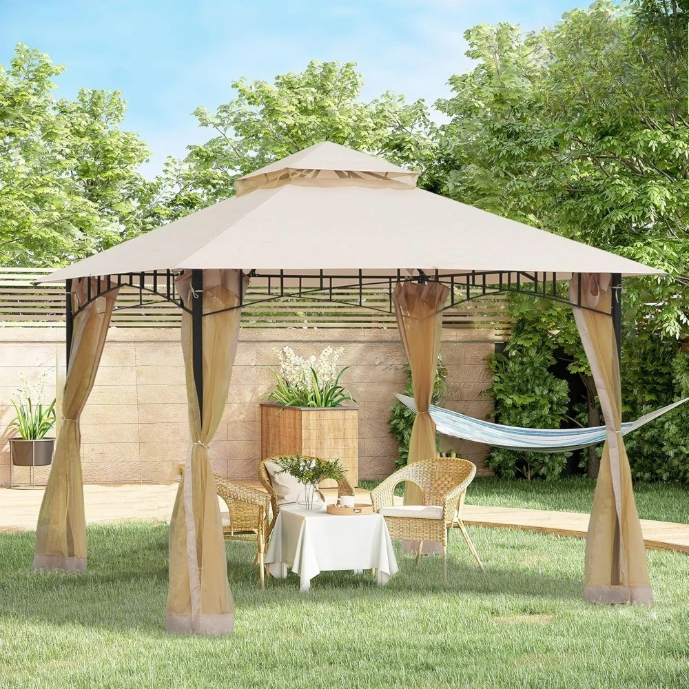 10' x 10' Outdoor Patio Gazebo Canopy Tent with Mesh Sidewalls, 2-Tier Canopy for Backyard, Beige, Customized
10' x 10' Outdoor Patio Gazebo Canopy Tent with Mesh Sidewalls, 2-Tier Canopy for Backyard, Beige, Customized