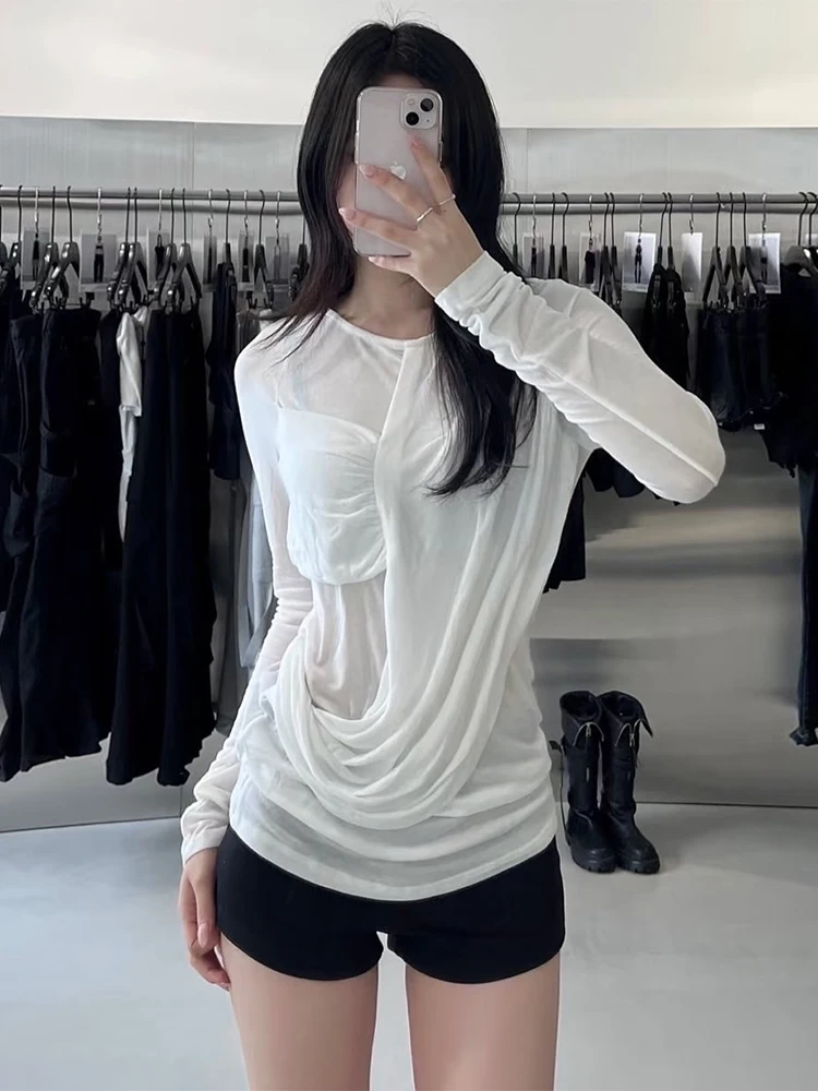 Cutenew Puss Sexy Thin Irregular T-Shirt Women Patchwork Full Sleve Ruched Casual Elegant Simple Solid Wild Slim Street Pullover
Cutenew Puss Sexy Thin Irregular T-Shirt Women Patchwork Full Sleve Ruched Casual Elegant Simple Solid Wild Slim Street Pullover