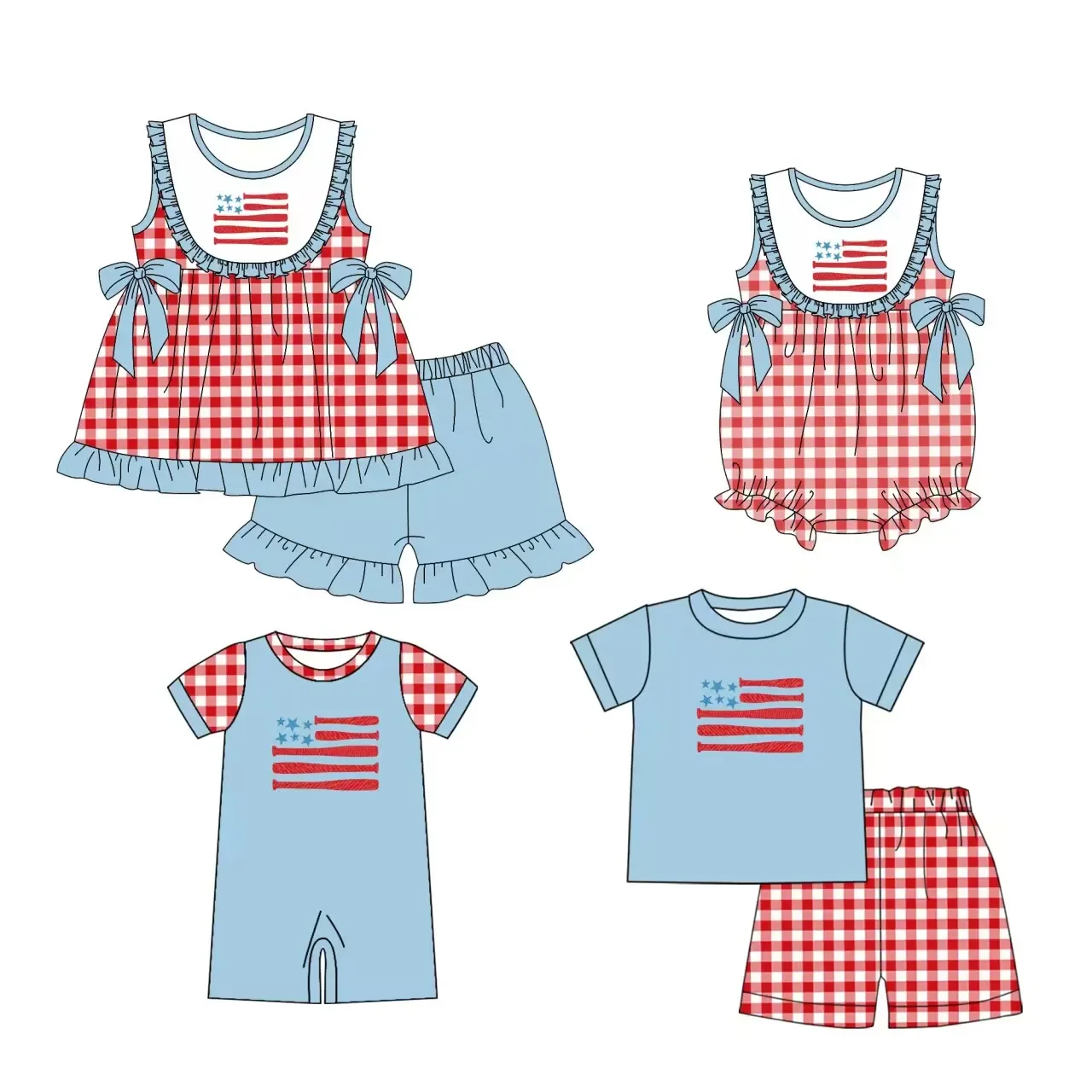 New design toddler boutique brother and sister suit jumpsuit blue lace red plaid milk silk baby cute summer suit wholesale
New design toddler boutique brother and sister suit jumpsuit blue lace red plaid milk silk baby cute summer suit wholesale