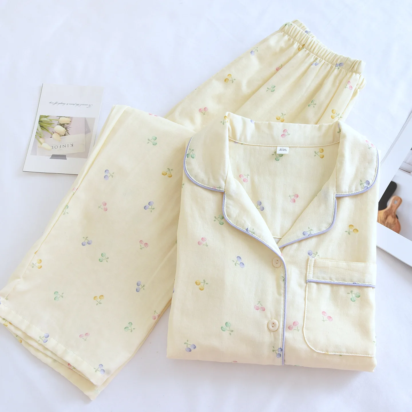 Summer Cotton Crepe Homeclothes Women's Pajamas Suit Long-Sleeved Shirt Trousers 2-piece Pajamas
Summer Cotton Crepe Homeclothes Women's Pajamas Suit Long-Sleeved Shirt Trousers 2-piece Pajamas