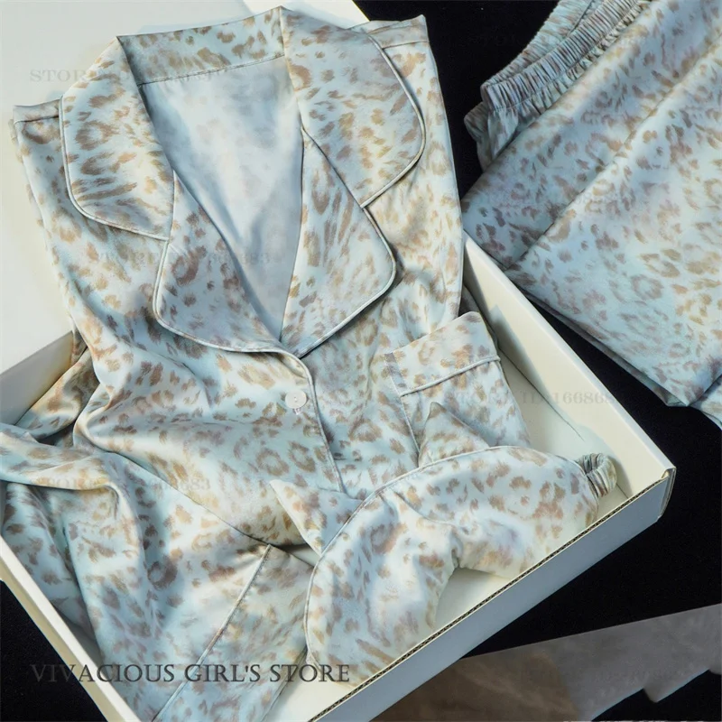 Sexy Blue Leopard Long Sleeve Pajamas Set Loungewear Women's Lingerie Sets Spring Autumn New Trouser Pijamas Suit Loose Pyjama
Sexy Blue Leopard Long Sleeve Pajamas Set Loungewear Women's Lingerie Sets Spring Autumn New Trouser Pijamas Suit Loose Pyjama