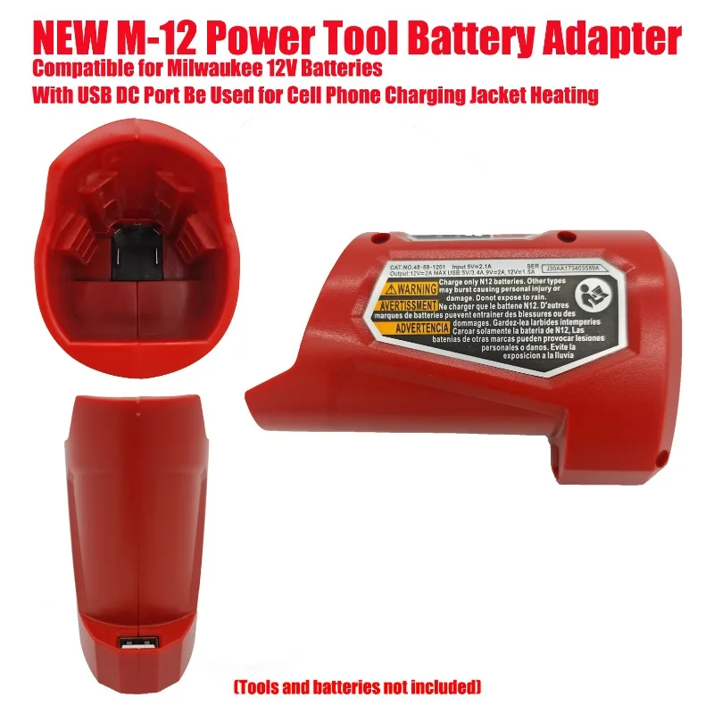 Compatible for Milwaukee 12V Batteries NEW M-12 Battery Adapter with USB DC Port Be Used for Cell Phone Charging Jacket Heating
Compatible for Milwaukee 12V Batteries NEW M-12 Battery Adapter with USB DC Port Be Used for Cell Phone Charging Jacket Heating