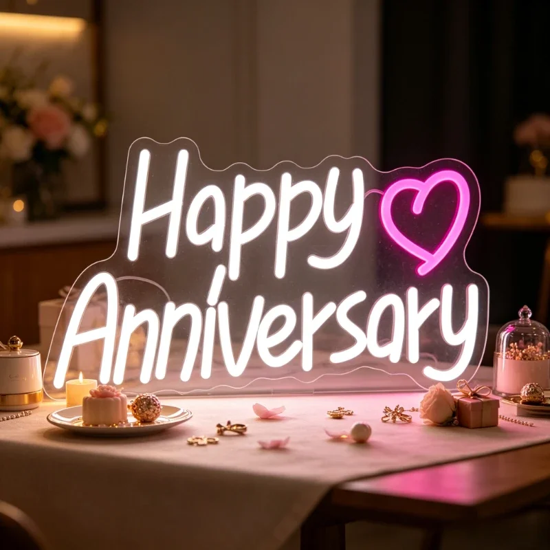 Happy Anniversary Neon Sign LED Night Light with Love Heart Romantic Dinner Table Home Decor Wedding Party USB Powered
Happy Anniversary Neon Sign LED Night Light with Love Heart Romantic Dinner Table Home Decor Wedding Party USB Powered