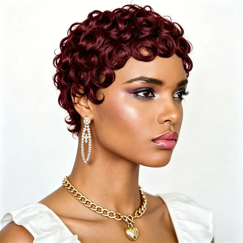 Short Curly Wig For Ladies Pixie Cut 100% Human Hair Brazilian Remy Full Machine Made With Bangs Easy Wear Festivals Cosplay
Short Curly Wig For Ladies Pixie Cut 100% Human Hair Brazilian Remy Full Machine Made With Bangs Easy Wear Festivals Cosplay