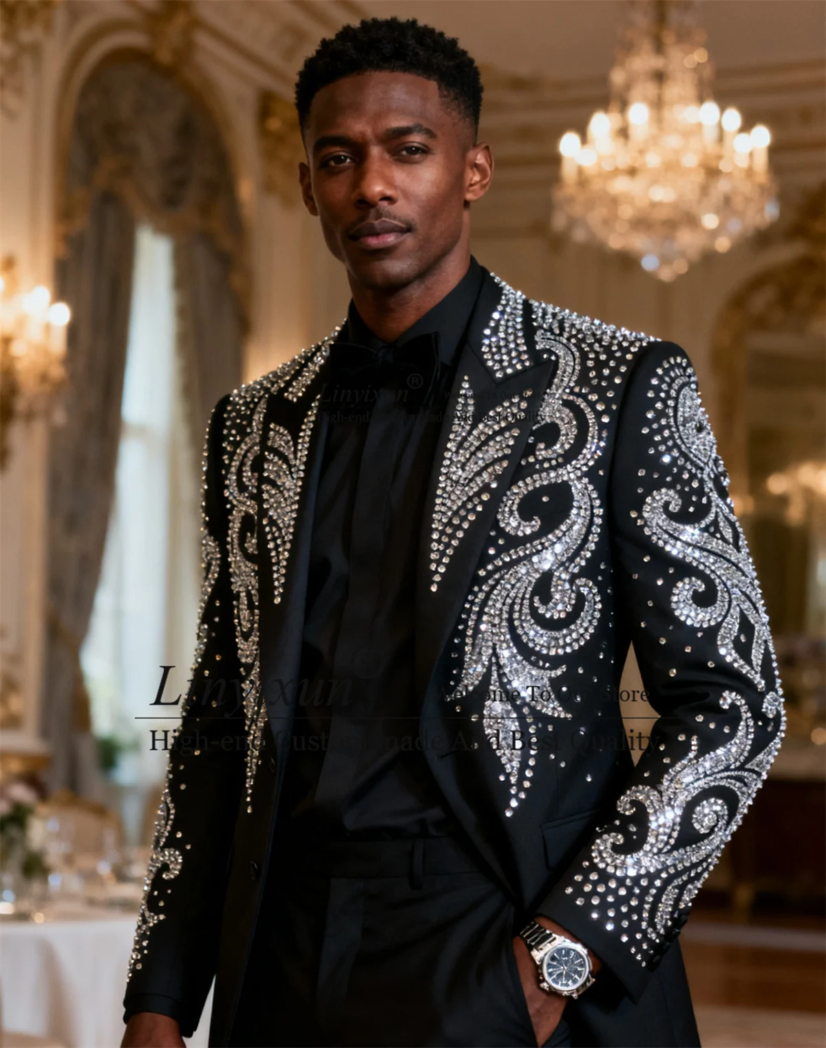 High End Rhinestone Crystals Men Suits 2 Pieces Sets Groom Tuxedos Customized Wedding Male Party Prom Blazer Slim Ropa Hombre
High End Rhinestone Crystals Men Suits 2 Pieces Sets Groom Tuxedos Customized Wedding Male Party Prom Blazer Slim Ropa Hombre