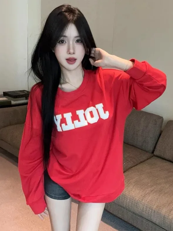 Retro American Red Long Sleeve T-Shirt Women's Loose Mid-Length Base Shirt Autumn Lazy Style Inner Wear Beautiful Knitted Top
Retro American Red Long Sleeve T-Shirt Women's Loose Mid-Length Base Shirt Autumn Lazy Style Inner Wear Beautiful Knitted Top