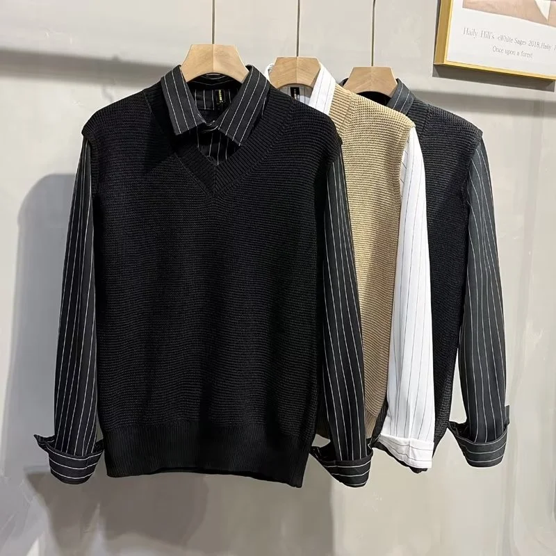 Мужской облегающий вязаный свитер-футболка с эффектом двухслойности, базовый слой для весны и осени, повседневный, с длинным рукавом
Мужской облегающий вязаный свитер-футболка с эффектом двухслойности, базовый слой для весны и осени, повседневный, с длинным рукавом