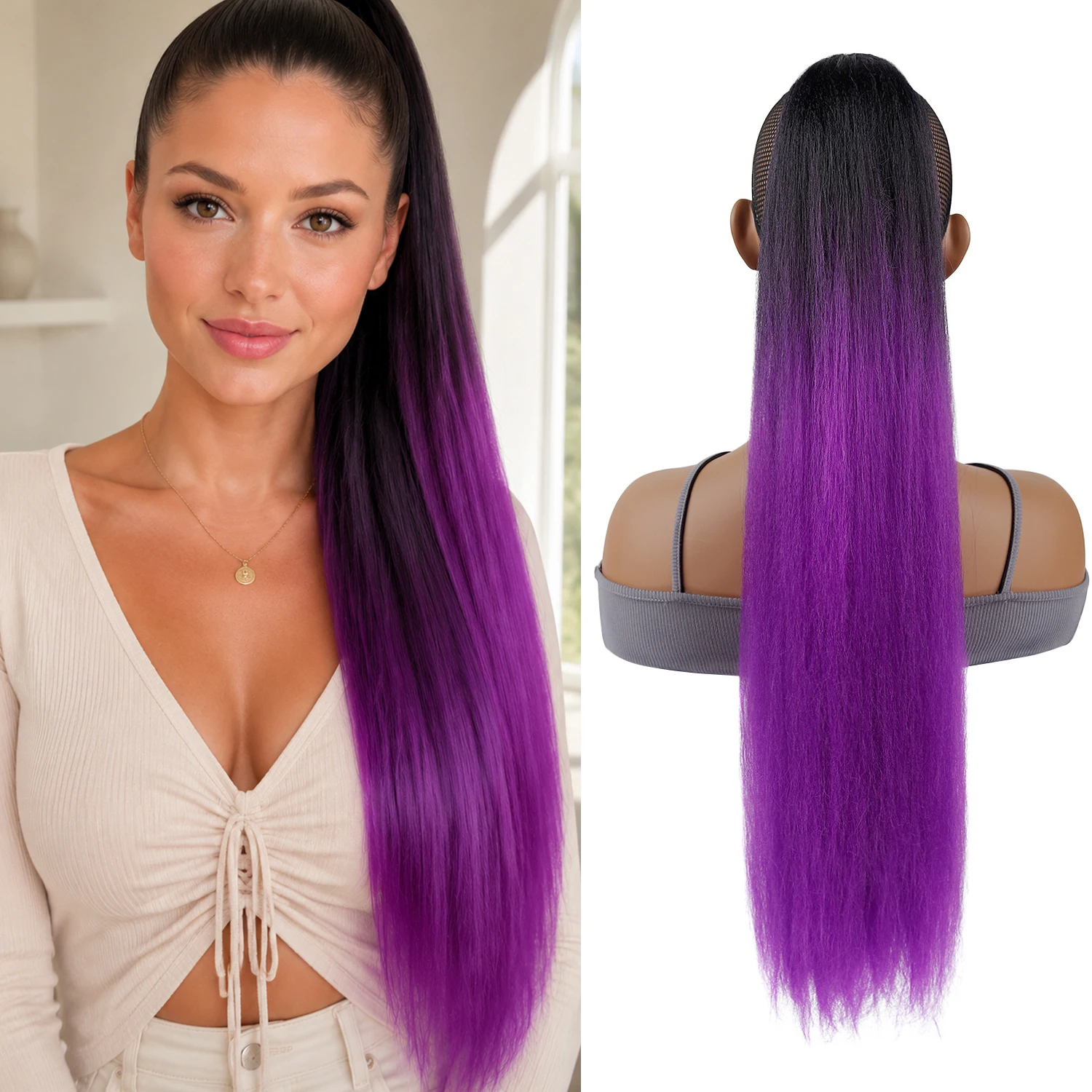 22 Inch Long Drawstring Ponytail Synthetic Hairpieces Ombre Yaki Straight Pony Tails Clip in Hair Extension Ponytail for Women
22 Inch Long Drawstring Ponytail Synthetic Hairpieces Ombre Yaki Straight Pony Tails Clip in Hair Extension Ponytail for Women