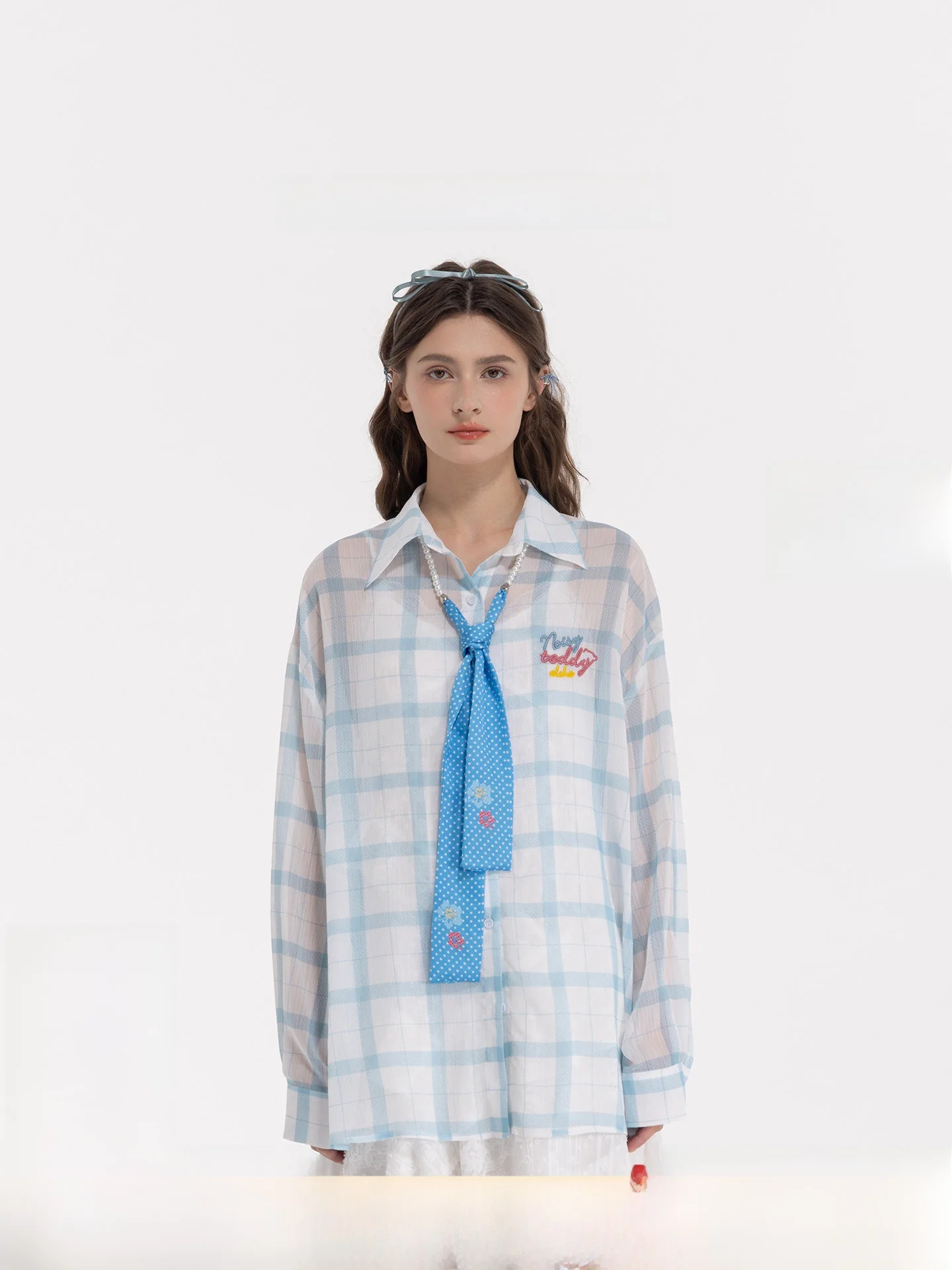 Noisy Teddy26 Summer New Detachable Tie Plaid Loose Long Sleeve Women's Shirt Lightweight Versatile Casual Style Polyester Fiber
Noisy Teddy26 Summer New Detachable Tie Plaid Loose Long Sleeve Women's Shirt Lightweight Versatile Casual Style Polyester Fiber
