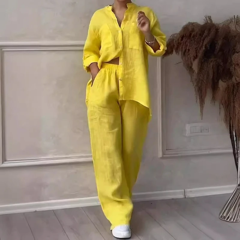 Independent Casual Cotton and Linen Solid Color Shirt Drawstring Wide Leg Pants Set Temperament Elegant Comfortable Breathable
Independent Casual Cotton and Linen Solid Color Shirt Drawstring Wide Leg Pants Set Temperament Elegant Comfortable Breathable