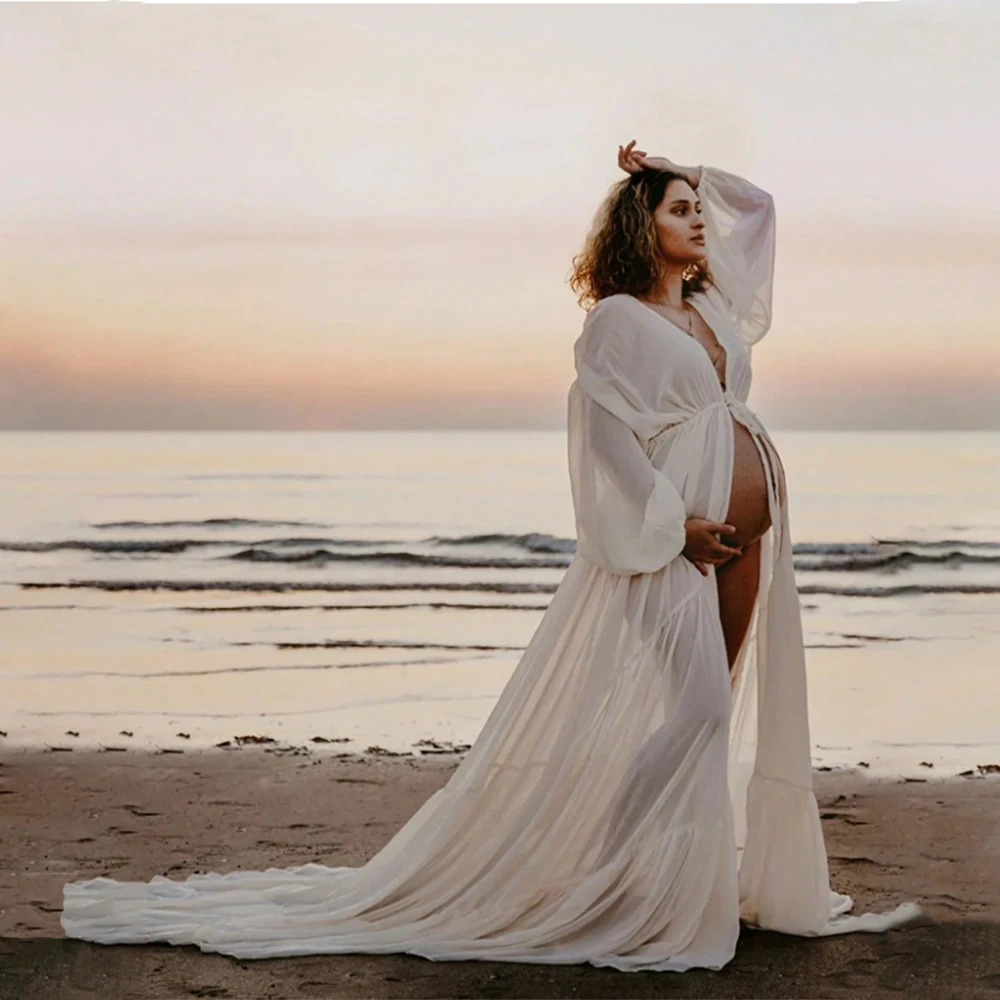 Maternity Chiffon V-neck Lantern Sleeves Slit Robe for Baby Shower Maxi Gown Photography Dress
Maternity Chiffon V-neck Lantern Sleeves Slit Robe for Baby Shower Maxi Gown Photography Dress