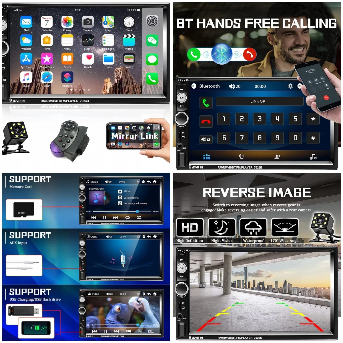 7-футовая автомобильная стереосистема Double Din с Bluetooth, FM, USB/SD/AUX, MirrorLink, SWC, резервная камера
7-футовая автомобильная стереосистема Double Din с Bluetooth, FM, USB/SD/AUX, MirrorLink, SWC, резервная камера