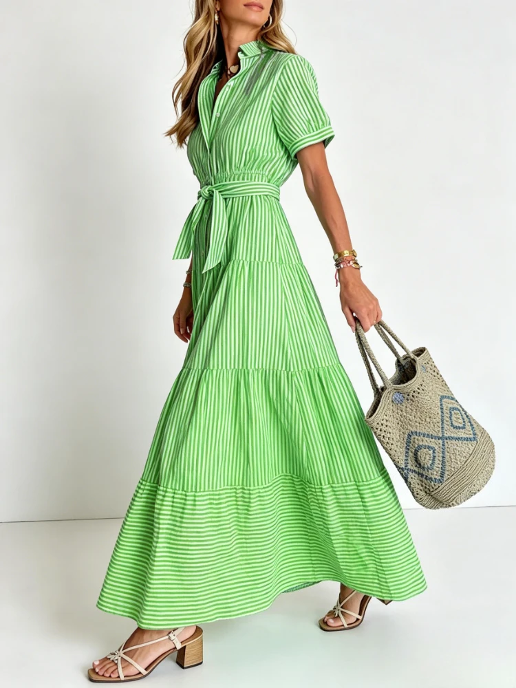Modigirl Women Striped Lapel Shirt Maxi Dress Short Sleeve Buttoned Tied High Waist Pleated Casual Summer Vacation Outfits
Modigirl Women Striped Lapel Shirt Maxi Dress Short Sleeve Buttoned Tied High Waist Pleated Casual Summer Vacation Outfits