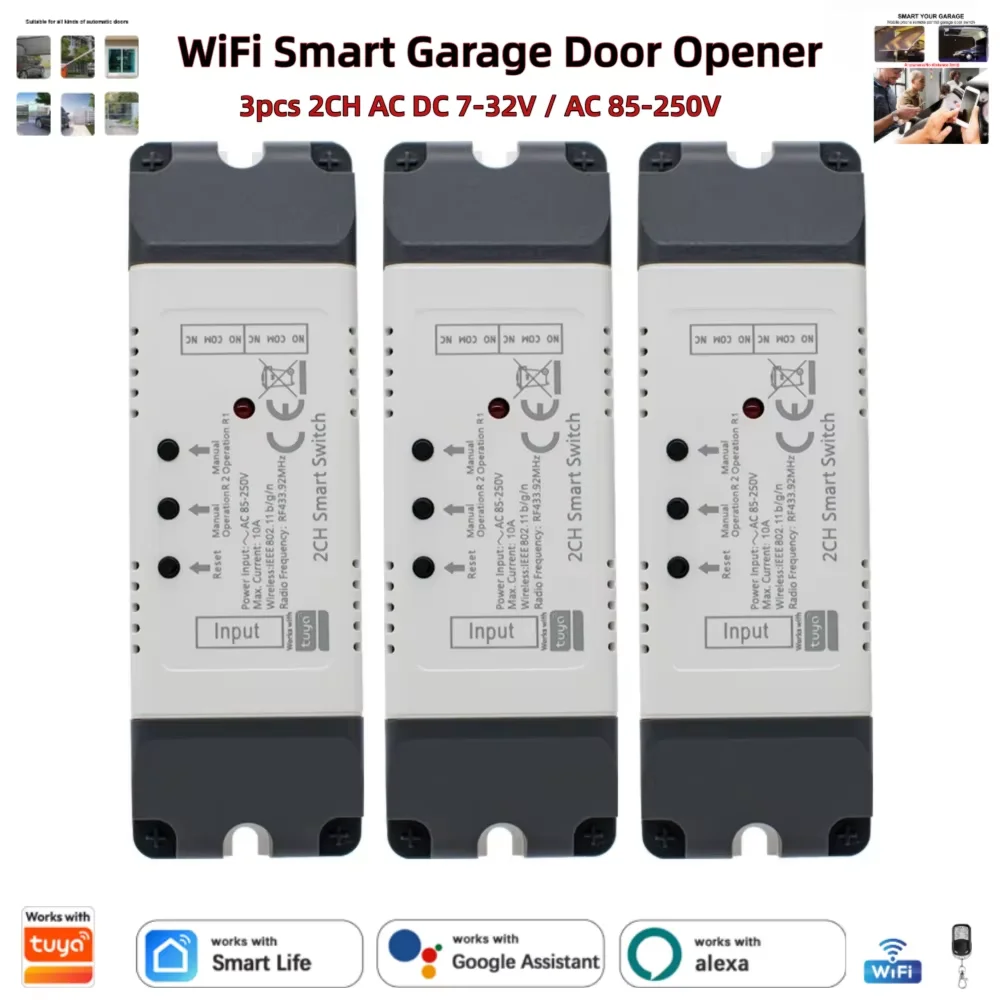 3PCS 2CH WiFi Smart Relay Switch RF433MHz Dry Contact Controller 85-250V 7-32V Garage Door Access Control Module Works WithTuya
3PCS 2CH WiFi Smart Relay Switch RF433MHz Dry Contact Controller 85-250V 7-32V Garage Door Access Control Module Works WithTuya