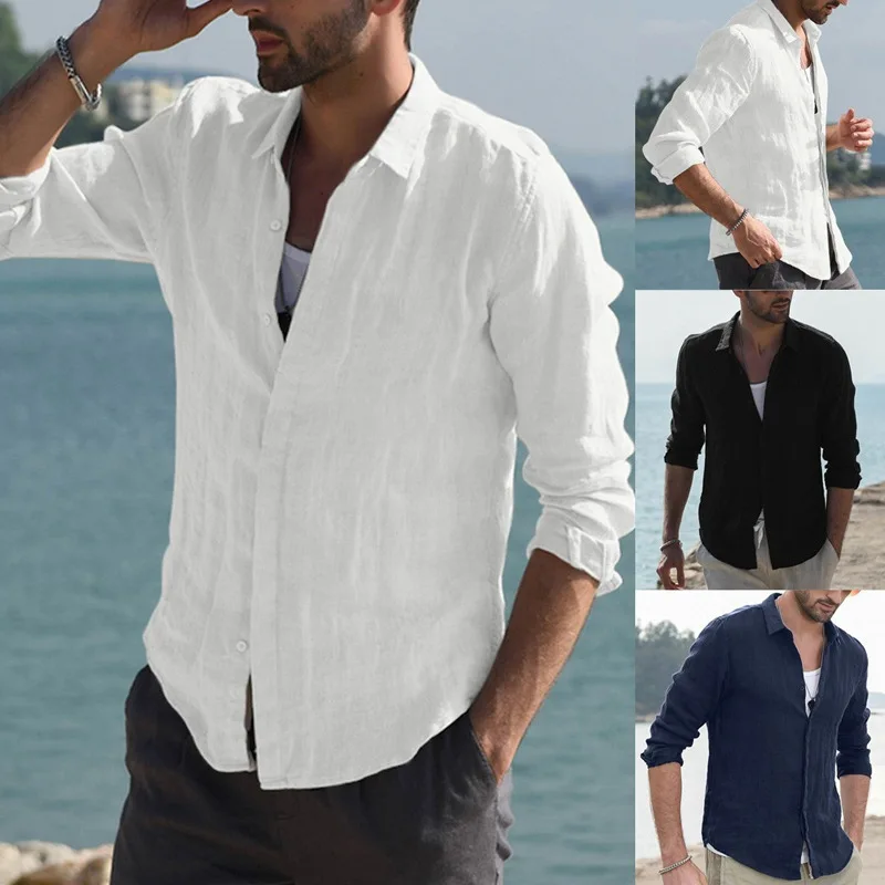 Men's solid-color shirt - made of linen - with standing collar at the cuffs - lightweight beach shirt
Men's solid-color shirt - made of linen - with standing collar at the cuffs - lightweight beach shirt