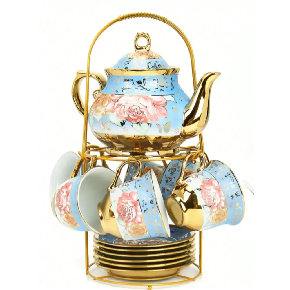 European Ceramic Tea Set 20 Pcs Porcelain With Metal Holder Gold Flower Tea Cup Saucer Adult Gift Easter Party
European Ceramic Tea Set 20 Pcs Porcelain With Metal Holder Gold Flower Tea Cup Saucer Adult Gift Easter Party