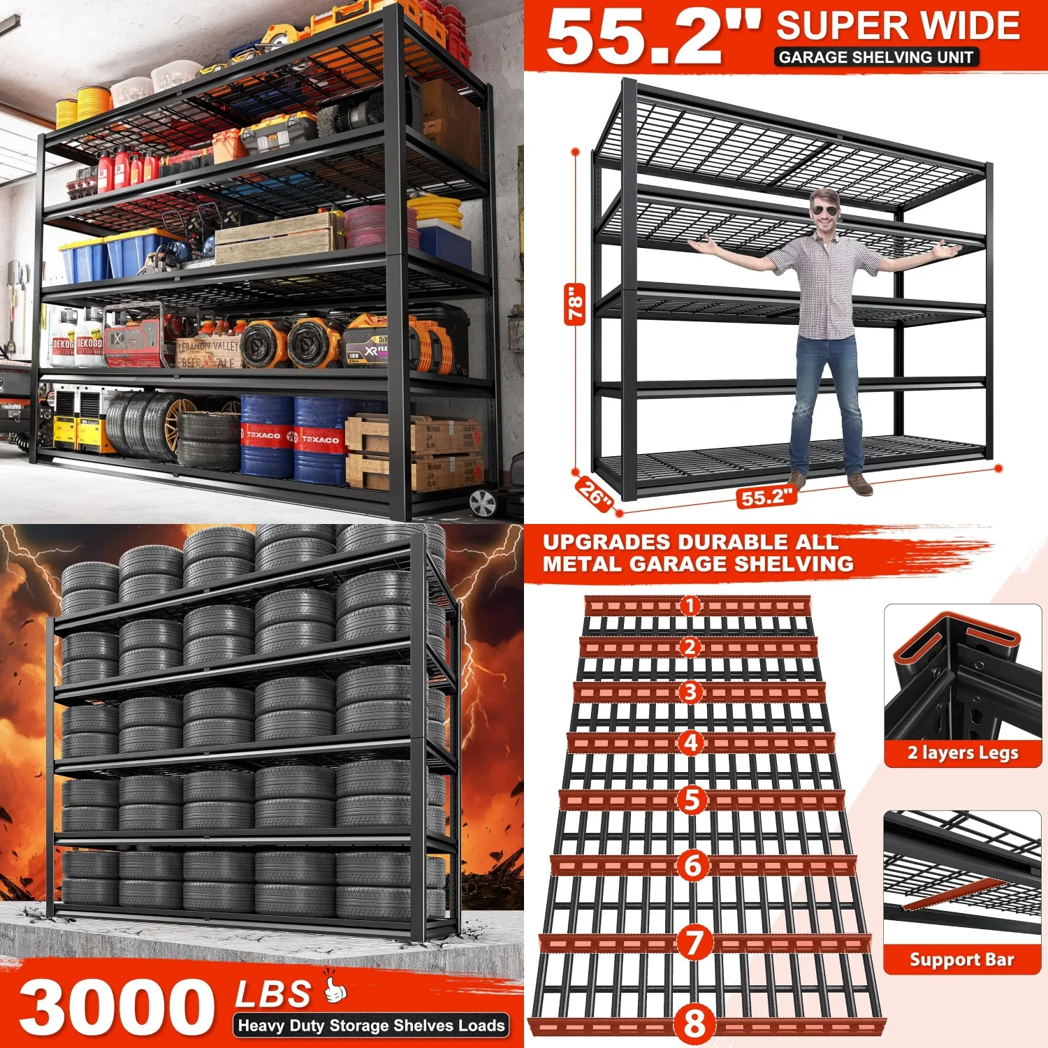 78" H 5 Tier Heavy Duty Metal Storage Shelf 3000LBS Adjustable Garage Warehouse School 55.2x78x26", Customized
78" H 5 Tier Heavy Duty Metal Storage Shelf 3000LBS Adjustable Garage Warehouse School 55.2x78x26", Customized
