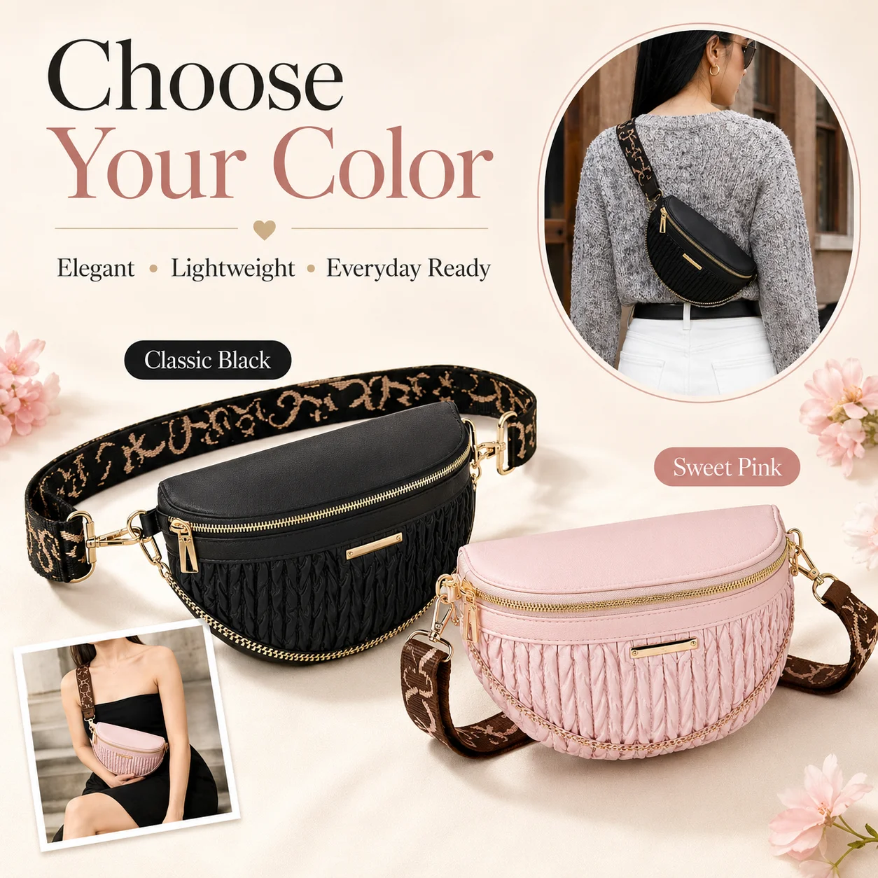 Women Woven Waist Bag Fashion Crossbody Fanny Pack with Wide Adjustable Strap Gold Hardware Chain Decor Belt Bag for Travel Shop
Women Woven Waist Bag Fashion Crossbody Fanny Pack with Wide Adjustable Strap Gold Hardware Chain Decor Belt Bag for Travel Shop