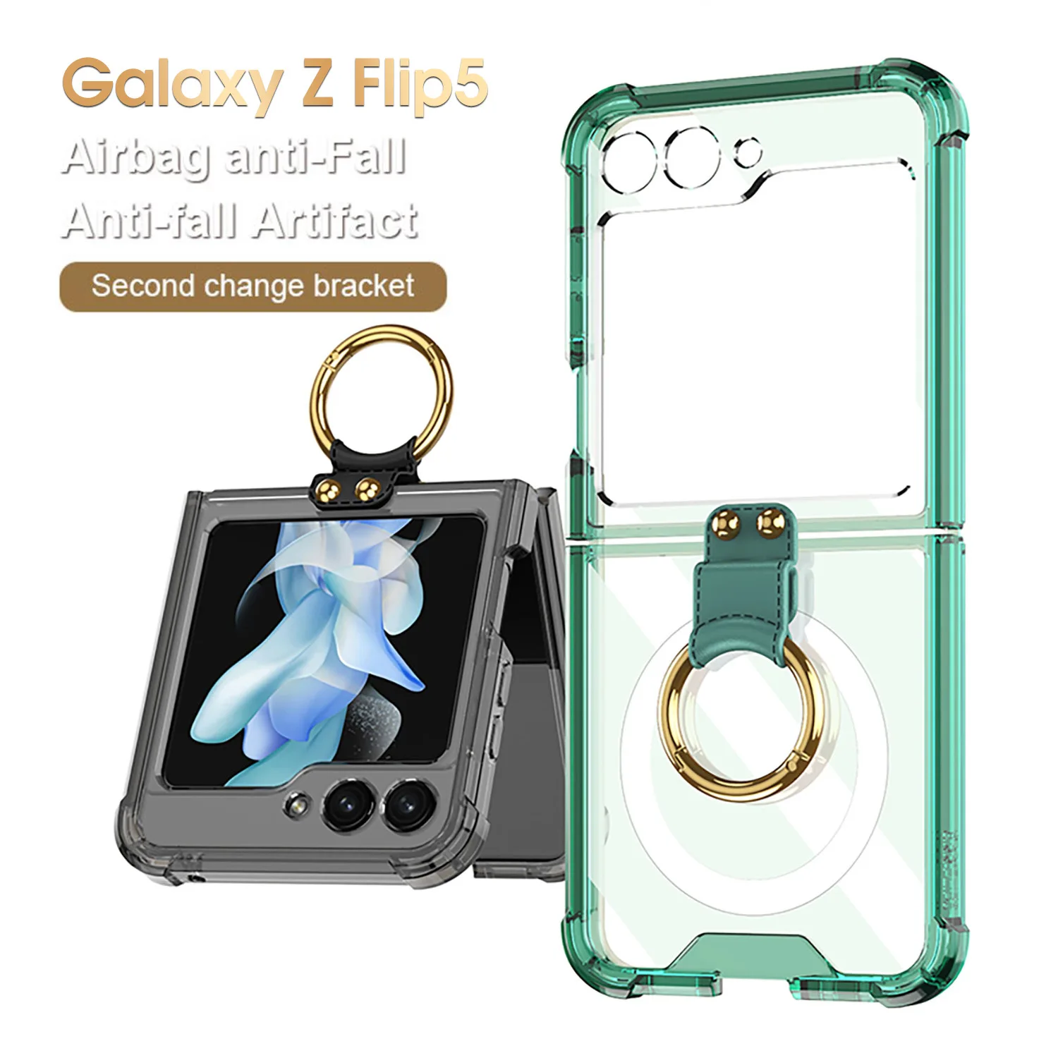 For Samsung Galaxy Z Flip5 Folding Case Anti-Collision Airbag Finger Ring Holder Wireless Charging Transparent Color Case
For Samsung Galaxy Z Flip5 Folding Case Anti-Collision Airbag Finger Ring Holder Wireless Charging Transparent Color Case