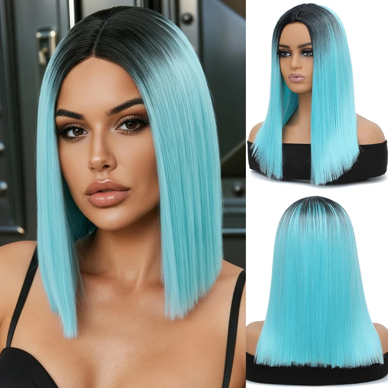 Fashionable middle-parted women's full wig, black and blue gradient short straight hair, high-temperature fiber collarbone-lengt
Fashionable middle-parted women's full wig, black and blue gradient short straight hair, high-temperature fiber collarbone-lengt