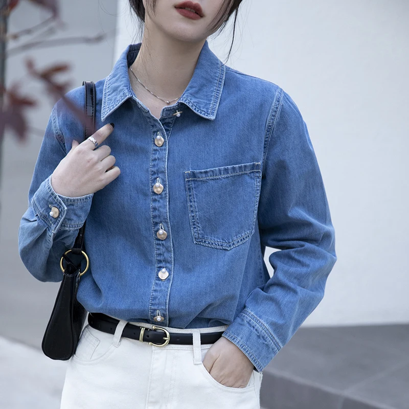 Spring Autumn Vintage Denim Loose Casual Single Breasted Blouse Femme Korean Style All-match Shirt Women Elegant Cardigan Top
Spring Autumn Vintage Denim Loose Casual Single Breasted Blouse Femme Korean Style All-match Shirt Women Elegant Cardigan Top