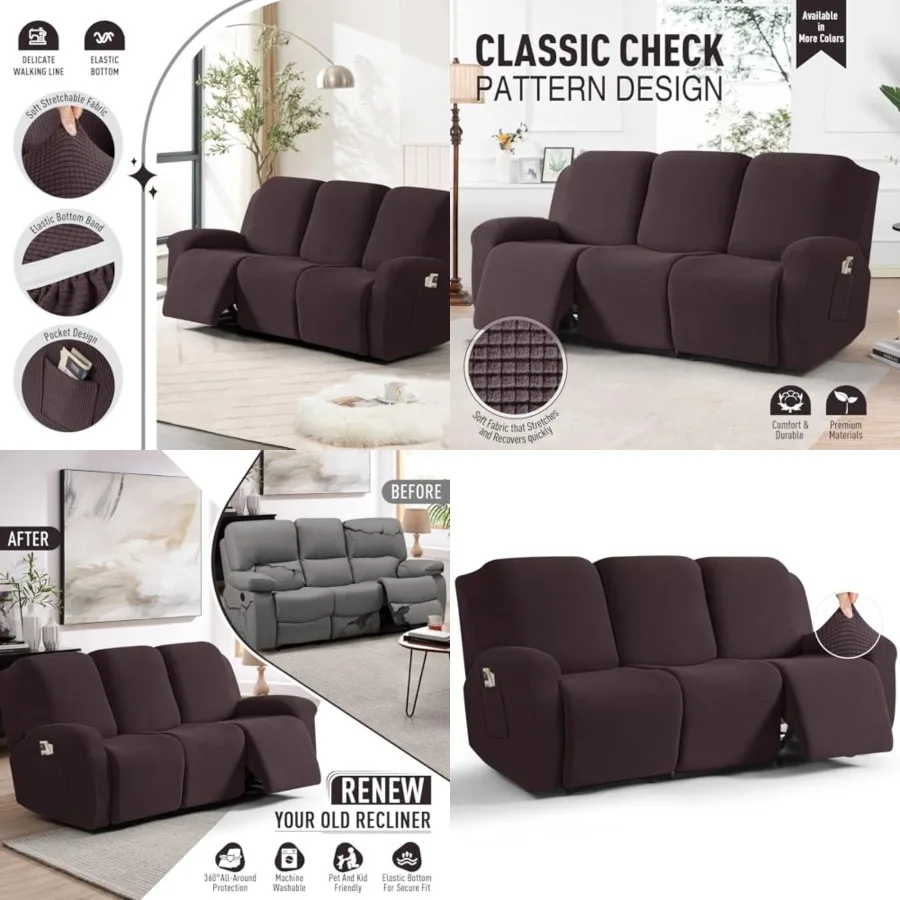 Recliner Couch Covers for, 8-Pieces Stretch Large Couch Covers for s Reclining Slipcovers Soft Jacquard Pattern Furniture Prote
Recliner Couch Covers for, 8-Pieces Stretch Large Couch Covers for s Reclining Slipcovers Soft Jacquard Pattern Furniture Prote