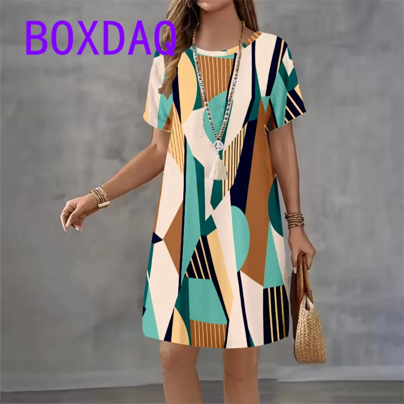 Разноцветное женское платье трапециевидной формы с геометрическим узором и принтом, повседневное свободное мини-платье с короткими рукавами и круглым вырезом, летнее уличное женское платье
Разноцветное женское платье трапециевидной формы с геометрическим узором и принтом, повседневное свободное мини-платье с короткими рукавами и круглым вырезом, летнее уличное женское платье