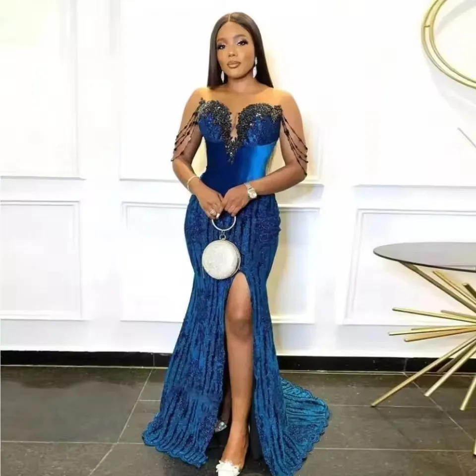 Sweetheart Elegant Navy Blue Formal Gown Aso Ebi Prom Dress African Women Long Velvet Beads Gorgeous Mermaid Evening Dresses
Sweetheart Elegant Navy Blue Formal Gown Aso Ebi Prom Dress African Women Long Velvet Beads Gorgeous Mermaid Evening Dresses
