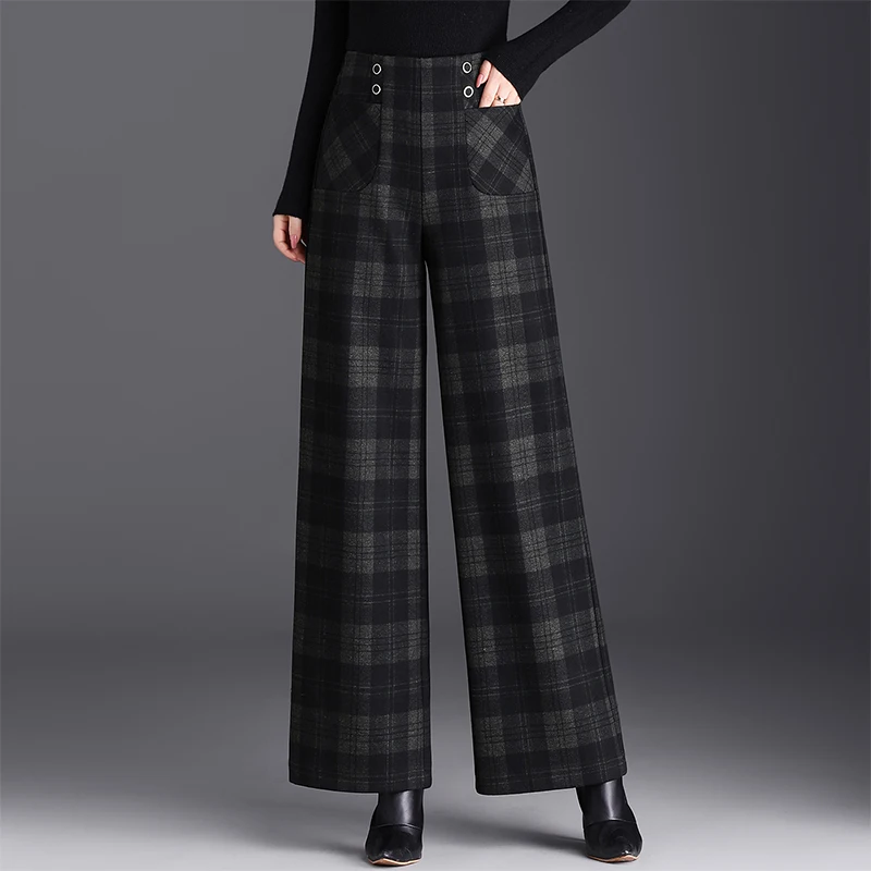 Thiened Woolen Plaid Wide Leg Pants Women's High Waist Loose Drapey Mid-aged Mom Versatile Faionable Straight Leg Pants
Thiened Woolen Plaid Wide Leg Pants Women's High Waist Loose Drapey Mid-aged Mom Versatile Faionable Straight Leg Pants
