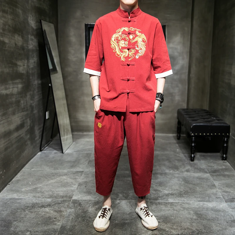 Men's Summer Cotton Linen Set Youth ort Sve Embroidered Tang Costume Trendy V-ne Animal Pattern Faionable Casual Tee
Men's Summer Cotton Linen Set Youth ort Sve Embroidered Tang Costume Trendy V-ne Animal Pattern Faionable Casual Tee