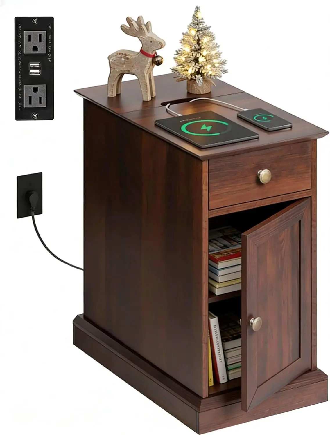 End Table Charging Station Narrow Side Table Storage Drawer Farmhouse Nightstand Espresso Wood, Customized
End Table Charging Station Narrow Side Table Storage Drawer Farmhouse Nightstand Espresso Wood, Customized