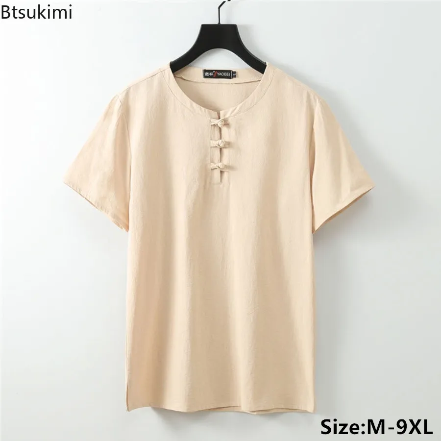 Summer Vintage Cotton Linen T-shirts for Men Solid Fashion Casual Short Sleeve Tops Men Chinese Style Buttons Tees Plus Size 9XL
Summer Vintage Cotton Linen T-shirts for Men Solid Fashion Casual Short Sleeve Tops Men Chinese Style Buttons Tees Plus Size 9XL