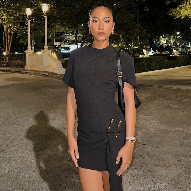 Women's Round Neck Short Sleeved Metal Solid Color Summer Fashion Bag Skirt
Women's Round Neck Short Sleeved Metal Solid Color Summer Fashion Bag Skirt