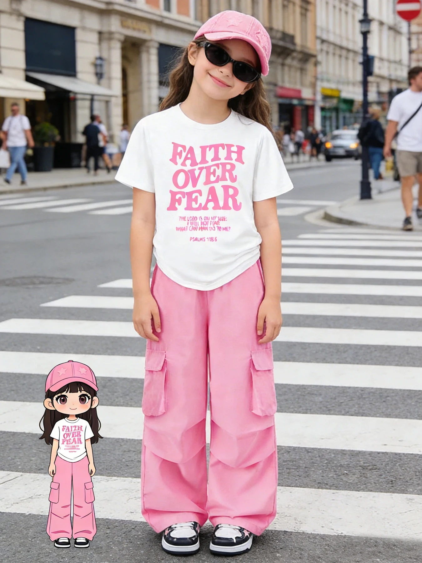 Kids Girls 2-Piece "Faith Over Fear" Graphic Tee & Pink Cargo Pants Set Casual Streetwear Outfit
Kids Girls 2-Piece "Faith Over Fear" Graphic Tee & Pink Cargo Pants Set Casual Streetwear Outfit